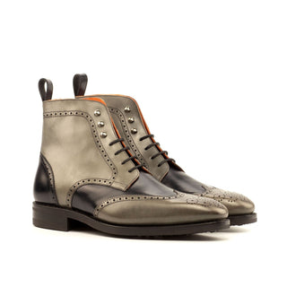 Ambrogio 3957 Bespoke Custom Men's Shoes Black & Gray Calf-Skin Leather Military Brogue Boots(AMB1401)-AmbrogioShoes