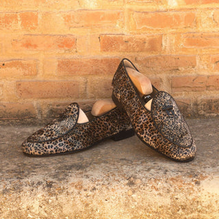 Ambrogio 3145 Bespoke Custom Men's Shoes Black Leopard Sartorial / Calf-Skin Leather Belgian Loafers (AMB1357)-AmbrogioShoes