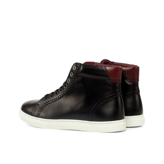 Ambrogio 4400 Bespoke Custom Men's Shoes Black & Red Calf-Skin Leather High-Top Casual Sneakers (AMB1603)-AmbrogioShoes