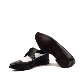 Ambrogio 2448 Bespoke Custom Men's Shoes Black & White Calf-Skin Leather Longwing Oxfords (AMB1738)-AmbrogioShoes