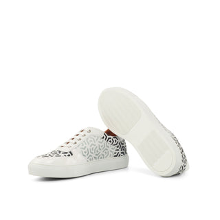 Ambrogio 4328 Bespoke Custom Men's Shoes Black & White Patent / Calf-Skin Leather Casual Stencil Sneakers (AMB1414)-AmbrogioShoes