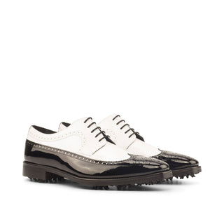 Ambrogio 3923 Bespoke Custom Men's Shoes Black & White Patent Leather Longwing Blucher Golf Oxfords (AMB1395)-AmbrogioShoes