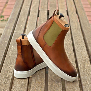 Ambrogio 4299 Bespoke Custom Men's Shoes Brown Calf-Skin Leather Chelsea Sneakers (AMB1846)-AmbrogioShoes