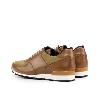 Ambrogio 4636 Bespoke Custom Men's Shoes Brown & Camel Suede / Calf-Skin Leather Jogger Sneakers (AMB1853)-AmbrogioShoes