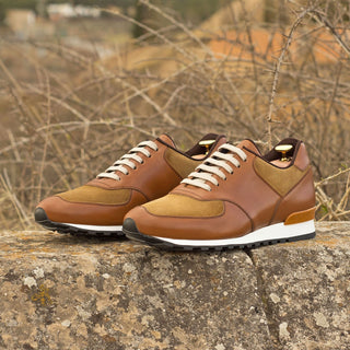 Ambrogio 4636 Bespoke Custom Men's Shoes Brown & Camel Suede / Calf-Skin Leather Jogger Sneakers (AMB1853)-AmbrogioShoes