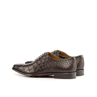 Ambrogio 4479 Bespoke Custom Men's Shoes Brown Crocodile Print / Calf-Skin Leather Whole Cut Oxfords (AMB1709)-AmbrogioShoes