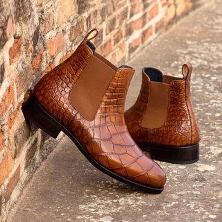 Ambrogio 4175 Bespoke Custom Men's Shoes Brown Exotic Alligator Chelsea Boots (AMB1574)-AmbrogioShoes