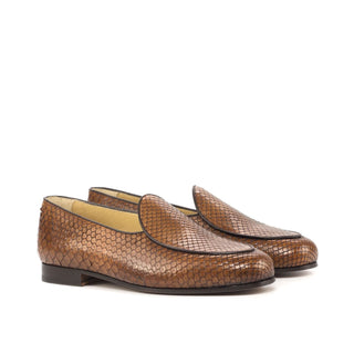 Ambrogio 4606 Bespoke Custom Men's Shoes Brown Exotic Snake-Skin / Calf-Skin Leather Belgian Loafers (AMB1812)-AmbrogioShoes