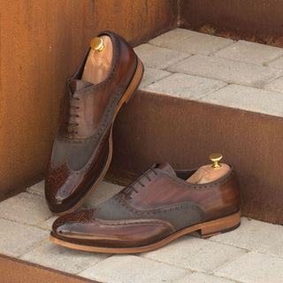 Ambrogio 2757 Bespoke Custom Men's Shoes Brown & Gray Lux Suede / Patina Leather Brogue Oxfords (AMB1481)-AmbrogioShoes