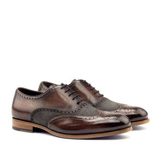 Ambrogio 2757 Bespoke Custom Men's Shoes Brown & Gray Lux Suede / Patina Leather Brogue Oxfords (AMB1481)-AmbrogioShoes