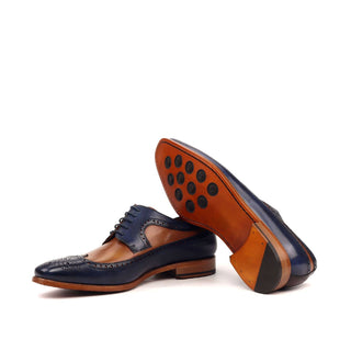 Ambrogio 2392 Bespoke Custom Men's Shoes Brown & Navy Calf-Skin Leather Longwing Blucher Oxfords (AMB1492)-AmbrogioShoes