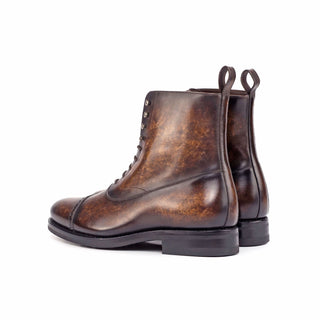 Ambrogio 4592 Bespoke Custom Men's Shoes Brown Patina Leather Balmoral Boots (AMB1843)-AmbrogioShoes