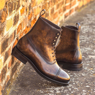 Ambrogio 4592 Bespoke Custom Men's Shoes Brown Patina Leather Balmoral Boots (AMB1843)-AmbrogioShoes