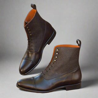 Ambrogio 2404 Bespoke Custom Men's Shoes Brown Pebble Grain / Calf-Skin Leather Balmoral Boots (AMB1333)-AmbrogioShoes