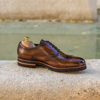 Ambrogio 2998 Bespoke Custom Men's Shoes Brown Suede / Patina Leather Brogue Oxfords (AMB1580)-AmbrogioShoes