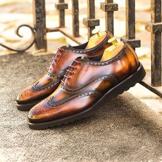 Ambrogio 4542 Bespoke Custom Men's Shoes Brown, Tobacco & Fire Patina Leather Wingtip Oxfords (AMB1828)-AmbrogioShoes