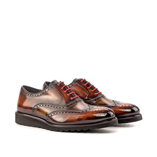 Ambrogio 4542 Bespoke Custom Men's Shoes Brown, Tobacco & Fire Patina Leather Wingtip Oxfords (AMB1828)-AmbrogioShoes