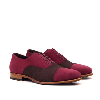 Ambrogio 2510 Bespoke Custom Men's Shoes Brown & Wine Suede Leather Dress Oxfords (AMB1438)-AmbrogioShoes