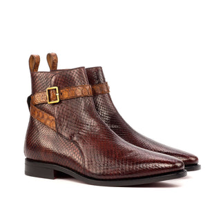 Ambrogio 4531 Bespoke Custom Men's Shoes Burgundy & Brown Exotic Snake-Skin Jodhpur Boots (AMB1787)-AmbrogioShoes