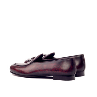 Ambrogio 3389 Bespoke Custom Men's Shoes Burgundy & Brown Patina Leather Belgian Slipper Loafers (AMB1334)-AmbrogioShoes