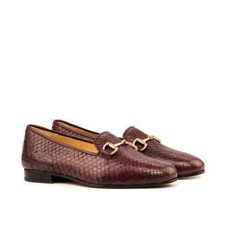 Ambrogio 3660 Bespoke Custom Men's Shoes Burgundy Exotic Snake-Skin / Calf-Skin Leather Horsebit loafers (AMB1424)-AmbrogioShoes