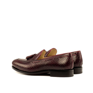 Ambrogio 3653 Bespoke Custom Men's Shoes Burgundy Exotic Snake-Skin / Pebble Grain / Calf-Skin Leather Tassels Loafers (AMB1433)-AmbrogioShoes