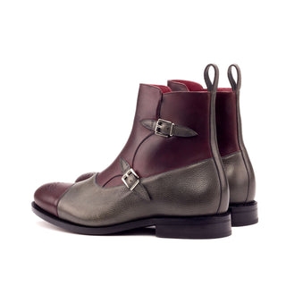 Ambrogio 3258 Bespoke Custom Men's Shoes Burgundy & Gray Full Grain / Calf-Skin Leather Octavian Boots (AMB1713)-AmbrogioShoes