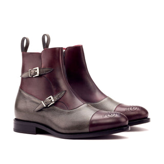 Ambrogio 3258 Bespoke Custom Men's Shoes Burgundy & Gray Full Grain / Calf-Skin Leather Octavian Boots (AMB1713)-AmbrogioShoes