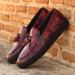 Ambrogio 3177 Bespoke Custom Men's Shoes Burgundy Patina Leather Casual Belgian Sneakers (AMB1466)-AmbrogioShoes