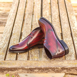 Ambrogio 3038 Bespoke Custom Men's Shoes Burgundy Patina Leather Chukka Boots (AMB1569)-AmbrogioShoes