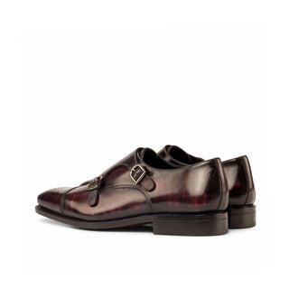 Ambrogio 3800 Bespoke Custom Men's Shoes Burgundy Patina Leather Monk-Straps Loafers (AMB1373)-AmbrogioShoes