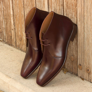 Ambrogio 2408 Bespoke Custom Men's Shoes Burgundy Polished Calf-Skin Leather Chukka Boots (AMB1543)-AmbrogioShoes