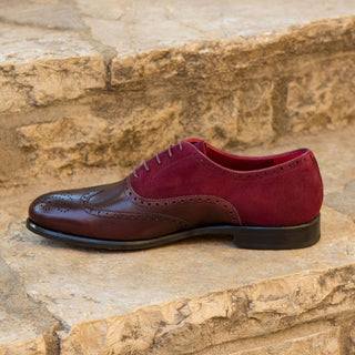 Ambrogio 2101 Bespoke Custom Men's Shoes Burgundy & Wine Suede / Calf-Skin Leather Wingtip Oxfords (AMB1781)-AmbrogioShoes