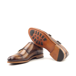 Ambrogio 2771 Bespoke Custom Men's Shoes Cognac Patina Leather Monk-Straps Loafers (AMB1369)-AmbrogioShoes