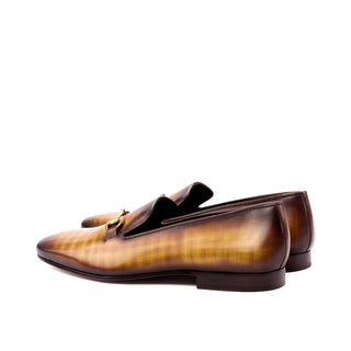 Ambrogio 3510 Bespoke Custom Men's Shoes Cognac Patina Leather Slip-on Drake Horsebit Loafers (AMB1390)-AmbrogioShoes