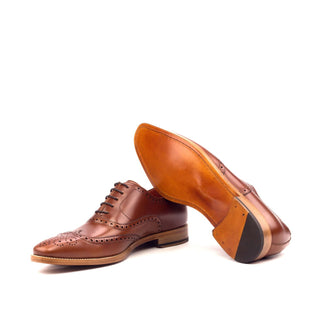 Ambrogio 2582 Bespoke Custom Men's Shoes Cognac Polished Calf-Skin Leather Full Brogue Oxfords (AMB1360)-AmbrogioShoes