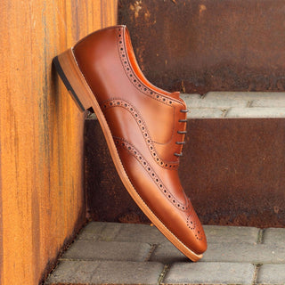 Ambrogio 2582 Bespoke Custom Men's Shoes Cognac Polished Calf-Skin Leather Full Brogue Oxfords (AMB1360)-AmbrogioShoes