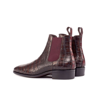 Ambrogio 4603 Bespoke Custom Men's Shoes Dark Brown & Burgundy Crocodile Print / Calf-Skin Leather Chelsea Boots (AMB1809)-AmbrogioShoes