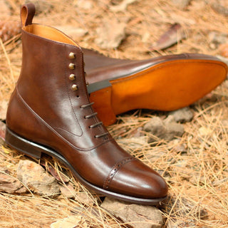 Ambrogio 1783 Bespoke Custom Men's Shoes Dark Brown Calf-Skin Leather Balmoral Boots (AMB1539)-AmbrogioShoes