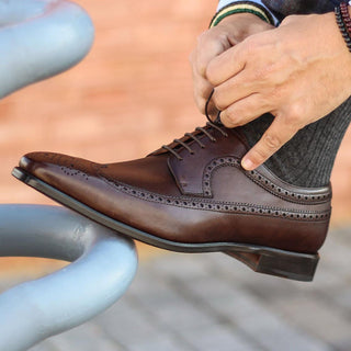 Ambrogio 1855 Bespoke Custom Men's Shoes Dark Brown Calf-Skin Leather Longwing Blucher Oxfords (AMB1510)-AmbrogioShoes