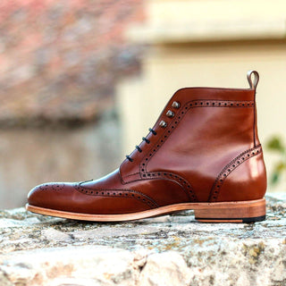 Ambrogio 1517 Bespoke Custom Men's Shoes Dark Brown Calf-Skin Leather Military Brogue Boots (AMB1511)-AmbrogioShoes