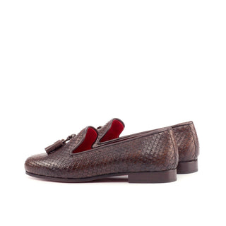 Ambrogio 4269 Bespoke Custom Men's Shoes Dark Brown Exotic Snake-Skin / Calf-Skin Leather Tassels Loafers (AMB1365)-AmbrogioShoes