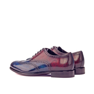 Ambrogio 3200 Bespoke Custom Men's Shoes Denim Blue & Burgundy Patina Leather Oxfords (AMB1412)-AmbrogioShoes