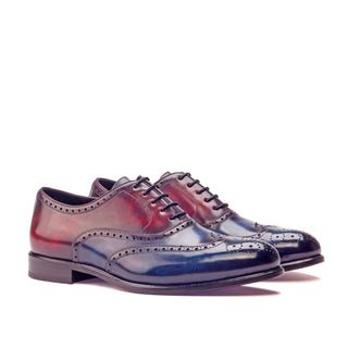 Ambrogio 3200 Bespoke Custom Men's Shoes Denim Blue & Burgundy Patina Leather Oxfords (AMB1412)-AmbrogioShoes