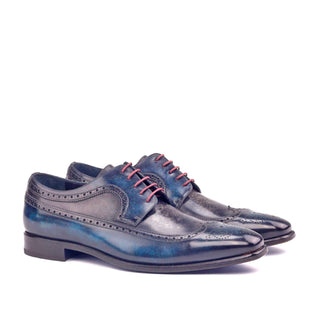 Ambrogio 2612 Bespoke Custom Men's Shoes Denim Blue & Gray Patina Leather Longwing Blucher Oxfords (AMB1391)-AmbrogioShoes