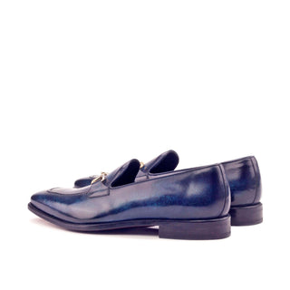 Ambrogio 2967 Bespoke Custom Men's Shoes Denim Blue Patina Leather Horsebit Loafers (AMB1408)-AmbrogioShoes