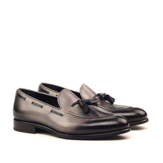 Ambrogio 2445 Bespoke Custom Men's Shoes Gray & Black Calf-Skin Leather Tassel Loafers (AMB1335)-AmbrogioShoes