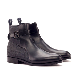 Ambrogio 3294 Bespoke Custom Men's Shoes Gray & Black Fabric / Calf-SKin Leather Jodhpur Boots (AMB1375)-AmbrogioShoes