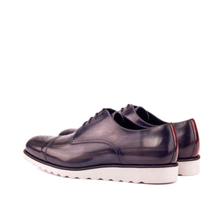 Ambrogio 3336 Bespoke Custom Men's Shoes Gray & Burgundy Patina Leather Derby Oxfords (AMB1374)-AmbrogioShoes