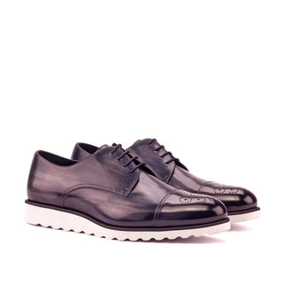 Ambrogio 3336 Bespoke Custom Men's Shoes Gray & Burgundy Patina Leather Derby Oxfords (AMB1374)-AmbrogioShoes